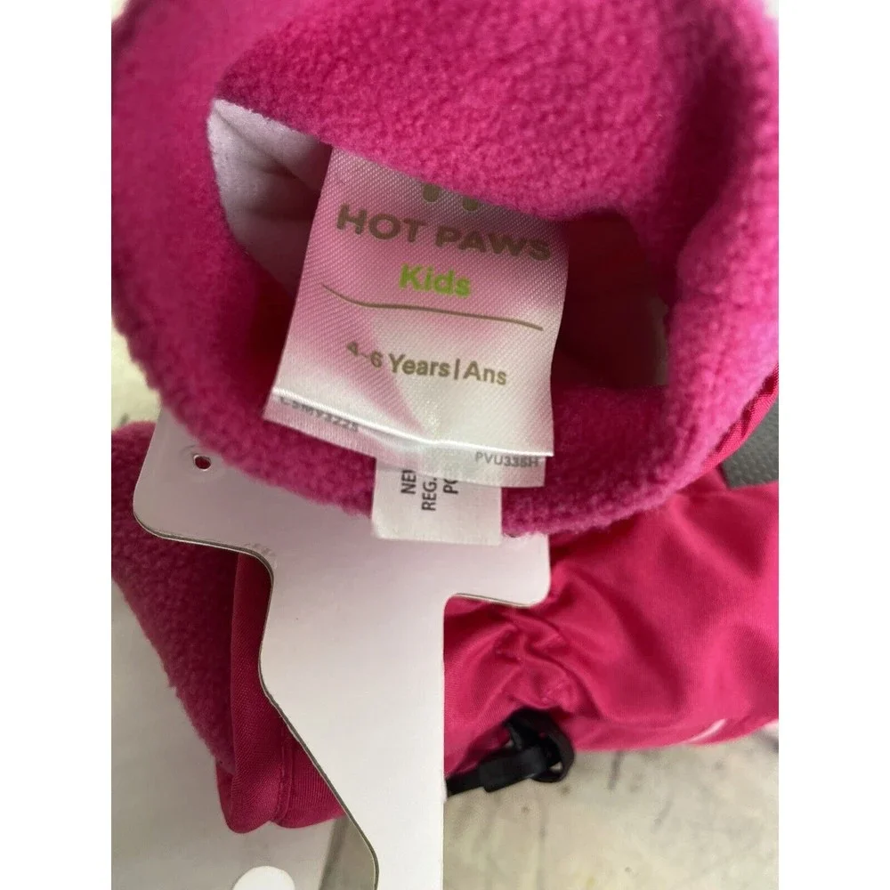 Hot Paws Girls Size 4-6 Years Winter Ski Snow Gloves Pink Insulated Lined NEW